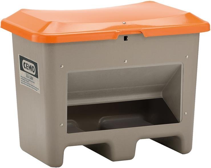 CEMO Streugutbehälter 200 l B890xT600xH640 mm mit Entnahmeöffnung grau/orange