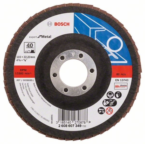 Bosch Fächerschleifscheibe X551 Expert for Metal, gerade, 115 mm, 40, Glasgewebe