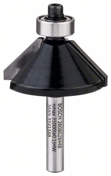 Bosch Fasefräser, 6 mm, D1 34,9 mm, B 11,1 mm, L 14,7 mm, G 56 mm, 45°. Für Handfräsen