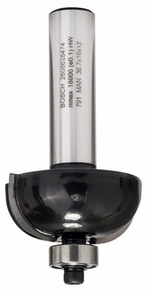 Bosch Hohlkehlenfräser, 12 mm, R1 12 mm, D 36,7 mm, L 16 mm, G 70 mm