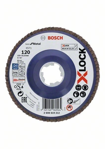 Bosch X-LOCK Fächerschleifscheibe, X571, Best for Metal, gerade, Ø125 mm, K 120, 1 Stk