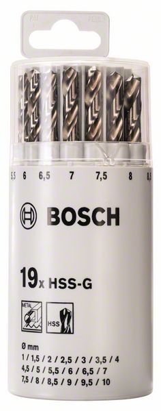 Bosch 19-tlg. Metallbohrer-Set HSS-G, DIN 338, 135° im Kunststoffrohr, 1–10 mm