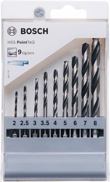 Bosch HSS PointTeQ Sechskantbohrer-Set, 9-tlg., 2–8 mm