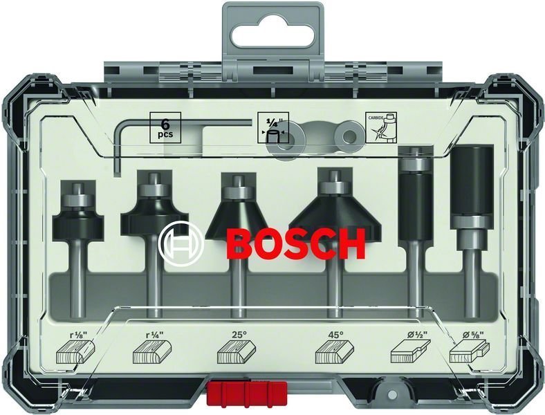 Bosch 6-teiliges Rand- und Kantenfräser-Set, 1/4"-Schaft. Für Handfräsen