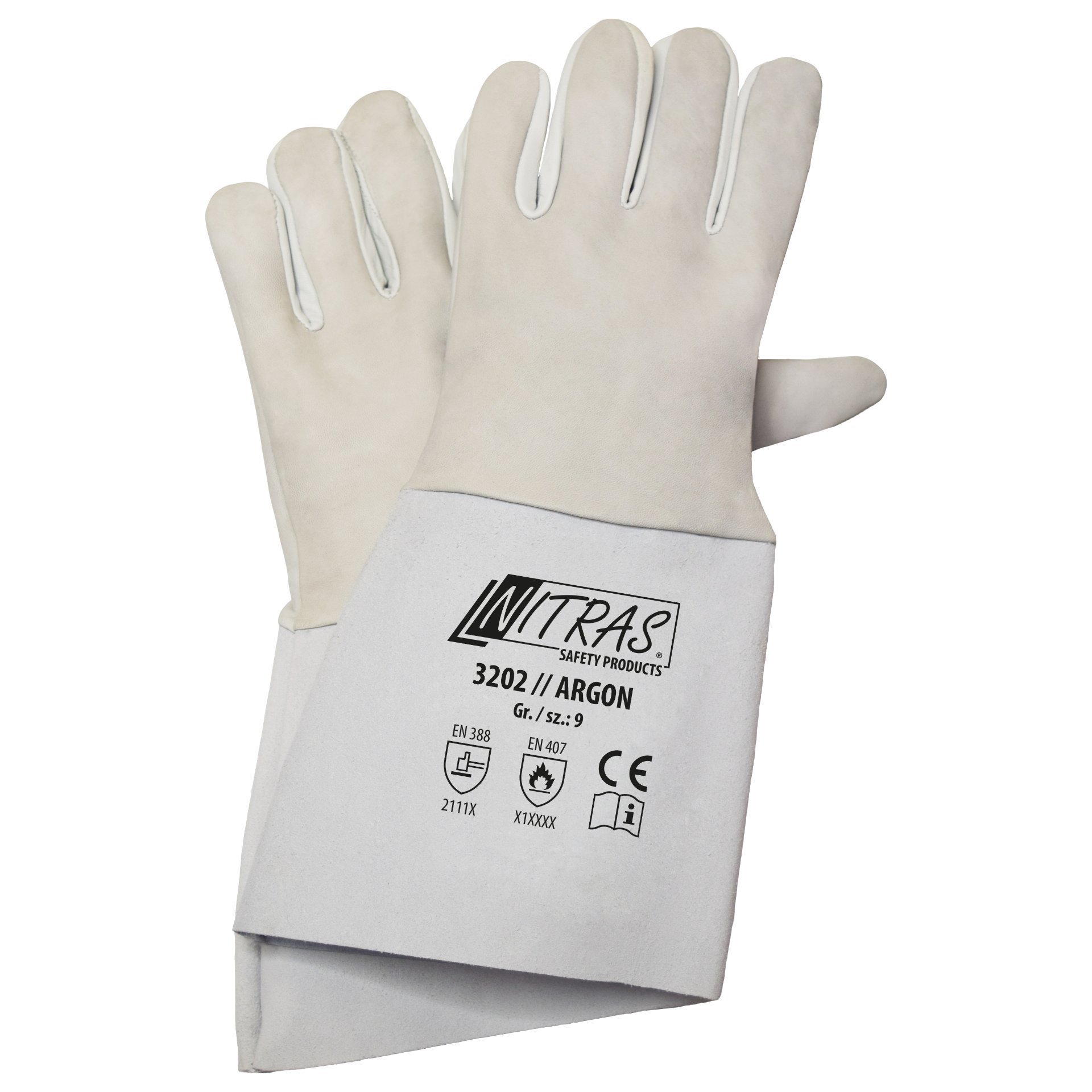 Nitras Argon Vollnappa-Handschuhe, grau, Gr. 9