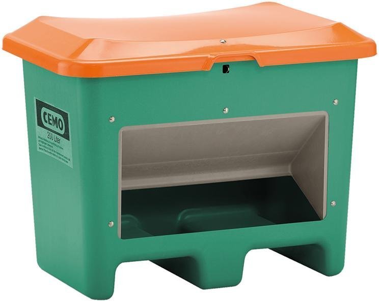 CEMO Streugutbehälter 200 l B890xT600xH640 mm mit Entnahmeöffnung grün/orange