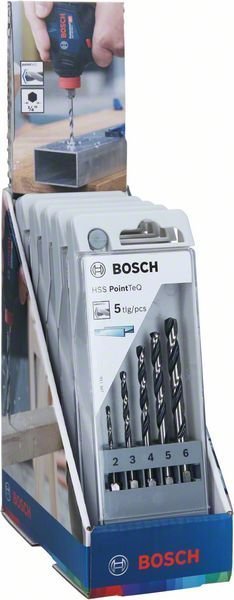 Bosch HSS PointTeQ Sechskantbohrer-Set in Schaukasten, 5-tlg., 2–6 mm