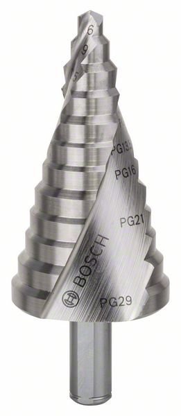 Bosch Stufenbohrer HSS, für Kabelverschraubungen, 6 - 37 mm, 10 mm, 93 mm, 12 Stufen