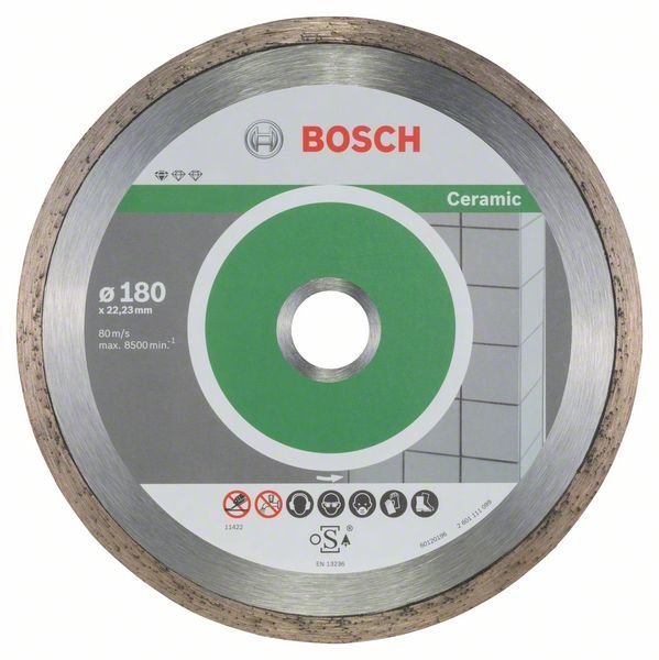 Bosch Diamanttrennscheibe Standard for Ceramic, 180 x 22,23 x 1,6 x 7 mm, 10er-Pack
