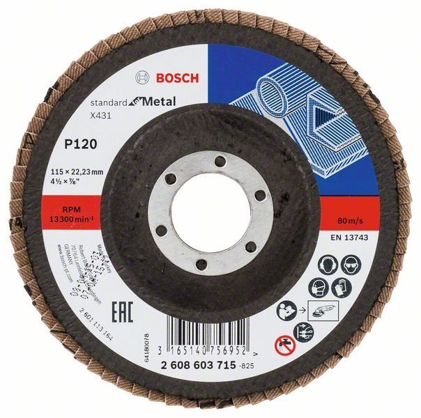 Bosch Fächerschleifscheibe X431 Standard for Metal, gerade, 115 mm, 120, Glasgewebe
