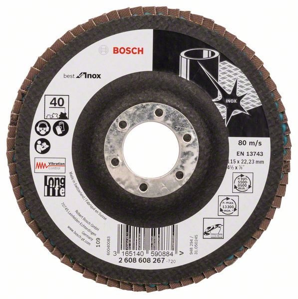Bosch Fächerschleifscheibe X581 Best for Inox, gerade, 115 mm, 40, Glasgewebe